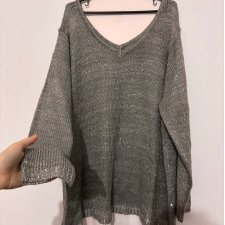 Sweter oversize z połyskiem i podszewką koszulową Janina 6XL / 52 / 24·Bardzo dobry·Janina