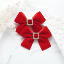 Spinki do włosów świąteczne kokardki czerwone WELUROWE z cyrkoniami SW12