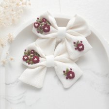 HAFTOWANA Spinka / opaska do włosów świąteczna kokarda KREMOWA | HSK50