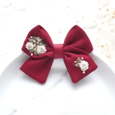 HAFTOWANA Spinka / opaska do włosów świąteczna kokarda BORDOWA | HSK48