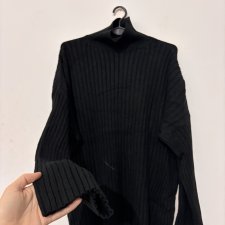 Czarny miękki golfowy sweter oversize w prążek, luźny krój, długie rękawy L Xl 40 42