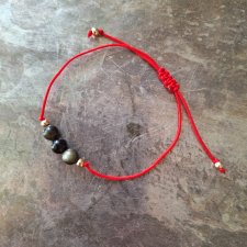 Bransoletka czerwony sznureczek obsydian złoty