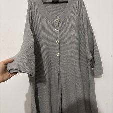 Szary długi kardigan oversize • 100% bawełna • miękki, przewiewny, zapinany na guziki 6XL 52