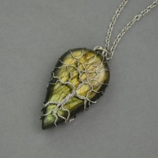 Wisiorek labradoryt drzewo życia wire wrapping, stal chirurgiczna