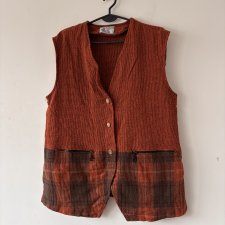 kamizelka villaggio w rustykalnym stylu, ciepły melanż, kieszenie, francuska produkcja Xl xxl