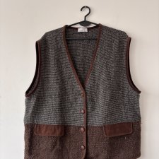 brązowo-szary tweedowy bezrękawnik z kontrastowymi kieszeniami bonita unisex xl xxl