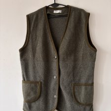 męska unisex kamizelka z wełną, oliwkowa dwukolorowa, gruba i bardzo ciepła, praktyczne kieszenie xl xxl