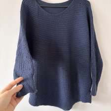 granatowy ażurowy sweter oversize z dzianiny handmade l xl