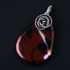 Emma - bardzo duży srebrny wisior wire-wrapping z brązowym agatem