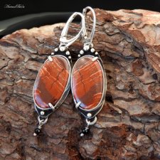 Kolczyki srebrne z jaspisem i spinelem wiszące