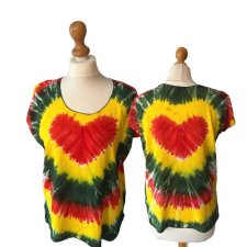 Vintage jamajska bluzka serce Hippie Boho Tie Dye serce rasta Reggae