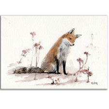 Akwarela ręcznie malowana lisek +rama