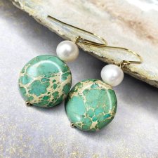 Ponadczasowe kolczyki z perłą i jaspisem c1327