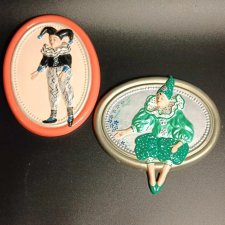 Gipsowe obrazki plakietki 2szt. arlekin vintage