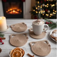 Zestaw podkładek ze sznurka koty rękodzieło na prezent Ps27