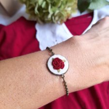 Bransoletka haftowana Róża przestrzenna bordo