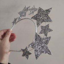 Opaska z gwiazdami galaktyka , srebrna korona , błyszcząca ozdoba świąteczna na głowę