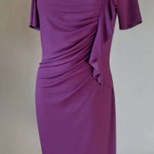 Vera Mont  fioletowa  sukienka drapowana z falbaną vintage  S