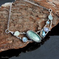Naszyjnik srebrny z błękitnymi minerałami akwamaryn, kyanit tanzanit