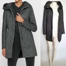 Szary płaszcz z dużym kapturem melanż ONLY ONLSEDONA  XS Hu83