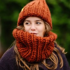 Komplet zimowy z wełny peruwiańskiej PERUVIAN WOOLY terakota