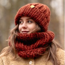 Komplet zimowy z wełny peruwiańskiej PERUVIAN WOOLY rudy brąz