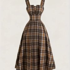 Sukienka gorsetowa styl Vintage Długa suknia w kratkę Cottage