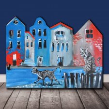 Kocie miasto.. Ręcznie malowane. Unikat