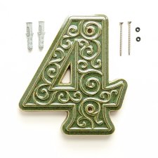 numer domu, cyfra 4, zielono-brązowa, do przykręcenia