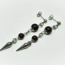 Kolczyki wampirze z kolcem – rękodzieło gothic dark bordo stal chirurgiczna srebro 925