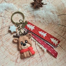 breloczek świąteczny z reniferem i pierniczkiem
