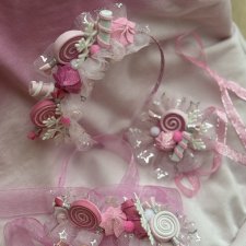 Świąteczna opaska różowe z cukierkami, bożonarodzeniowa ozdoba do włosów