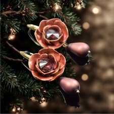 Eleganckie kolczyki kwiaty ze szklaną kroplą