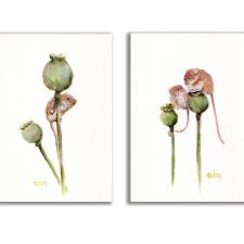 Akwarela ręcznie malowana "Myszki" zestaw  2szt, oprawione