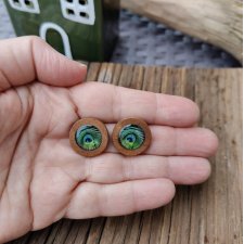 Kolczyki drewniane Pawie Oko – ręcznie wykonane