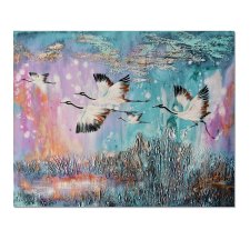 Żurawie 27 ptaki obraz do salonu malowany na płótnie