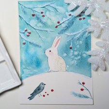 Zima. Oryginalna akwarela A5