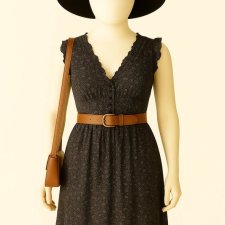 Sukienka w stylu lat 60-tych wiązana, w kropki i kwiaty, ozdobne guziczki Wiskoza