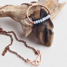Naszyjnik - wisior z miedzi drewna i akwamarynu /6/
