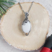 Naszyjnik Kwarc Mleczny "Zimowy Szept" stal chirurgiczna wisiorek handmade wirewrapping