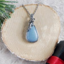 Naszyjnik Angelit "Niebiański Chłód" stal chirurgiczna wisiorek handmade wirewrapping