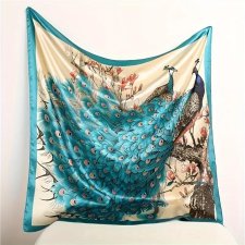 Wielobarwny szal chusta lato satynowy pawie na prezent