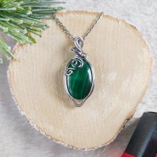 Naszyjnik Malachit "Leśny Mróz" stal chirurgiczna wisiorek handmade wirewrapping