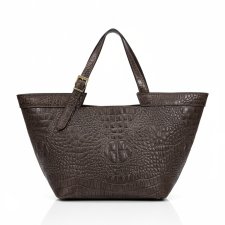 Shopper bag z fakturą krokodyla - LS04 ciemnobrązowa