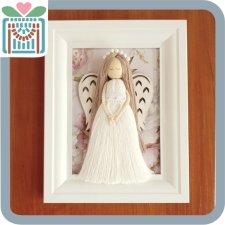 ANIOŁEK w białej ramce handmade prezent pamiątka chrzest komunia narodziny święta biały