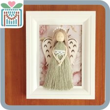 ANIOŁEK w białej ramce handmade prezent pamiątka chrzest komunia narodziny święta zielony