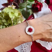 Bransoletka Róża przestrzenna bordo w srebrnej oprawie