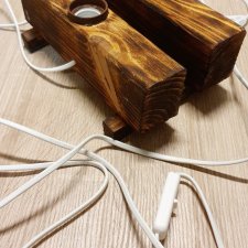 Zestaw 2 drewnianych lampek nocnych/stołowych, opalane drewno