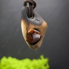 Wisiorek "amazonit i wiąz –naturalna głębia drewna i magiczny kolor kamienia, biżuteria z drewna; Wood Pendant, Wooden Jewellery