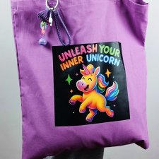 Torba bawełniana z brelokiem UNLEASH YOUR INNER UNICORN
